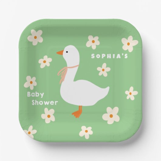 White Gose and Daisies Baby Shower Pappteller (Vorderseite)