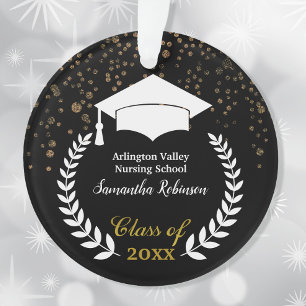 White Grad Cap und Laurel Abschluss Ornament