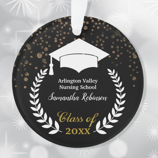 White Grad Cap und Laurel Abschluss Ornament