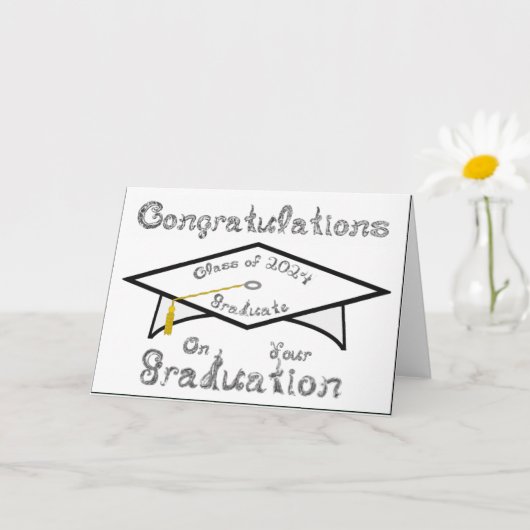 White Grad Graduate Silver Class of 2024 Hat Karte (Kleine Pflanze)