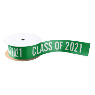 White Graduate Class of 2021 Typografie Green Satinband