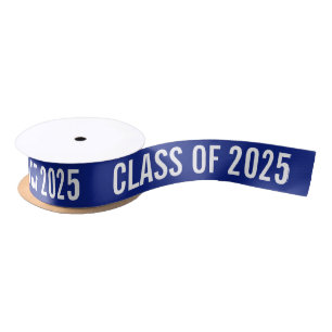 White Graduate Class of 2025 Typografy Navy Blue Satinband