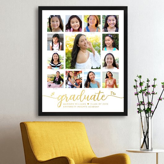 White Graduate K-12 Foto Collage Script Real Gold Foliendrucke