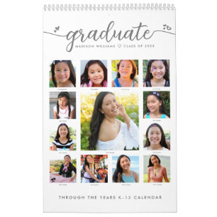 White Graduate K-12 Script FotoCollage 15 Monate Kalender