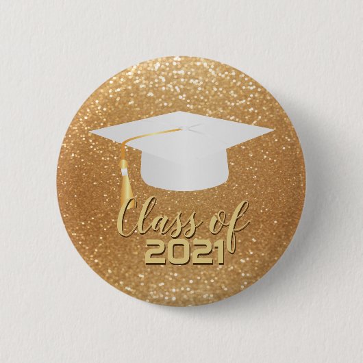 White Graduation Cap - Class of 20XX Gold Glitzer Button (Vorderseite)