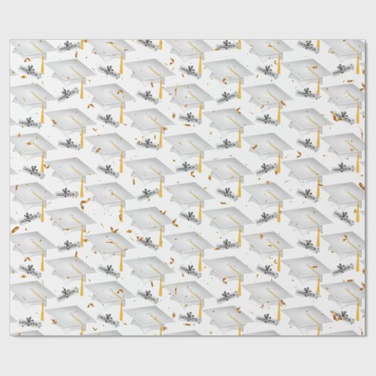 White Graduation Caps mit Diplomen Geschenkpapier (Flach)