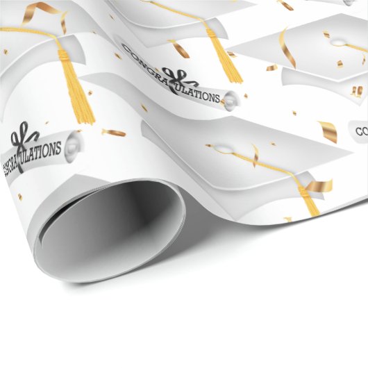 White Graduation Caps mit Diplomen Geschenkpapier (Rolleneckpunkt)