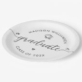 White Graduation Gray Script Hearts Cap Fun Modern Pappteller (Schrägansicht)