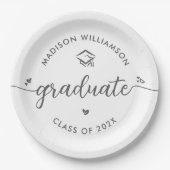 White Graduation Gray Script Hearts Cap Fun Modern Pappteller (Vorderseite)