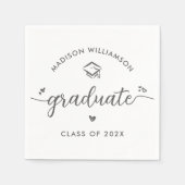 White Graduation Gray Script Hearts Cap Modern Fun Serviette (Vorderseite)