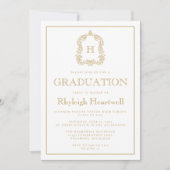 White Graduation Party für das Gold Monogram Wappe Einladung (Vorderseite)