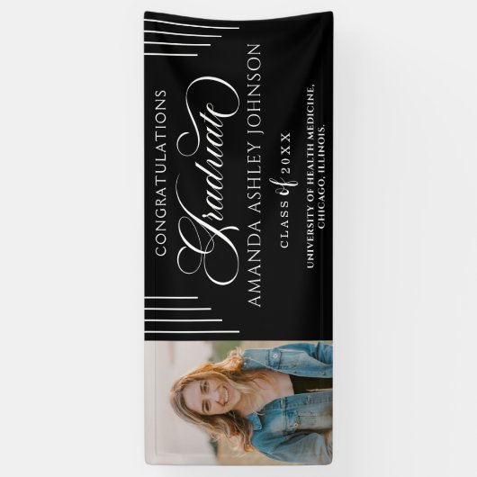 White Gratulationen Foto Black Abschluss Banner (Vertikal)