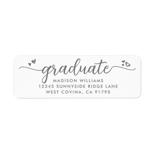 White Gray Abschluss Script Hearts Moderne Adresse (Vorne)