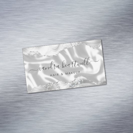 White Gray Agate Silver Glitzer Luxus Magnetische Visitenkarte (Beispiel)
