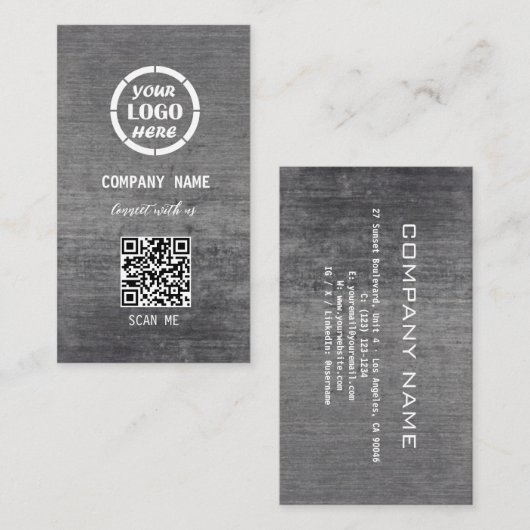 White Gray Beruflich Design Moderner QR Code Visitenkarte (Vorne/Hinten)