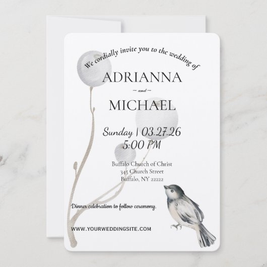 White, Gray, Bird Rustic Wedding Invitation Einladung (Vorderseite)