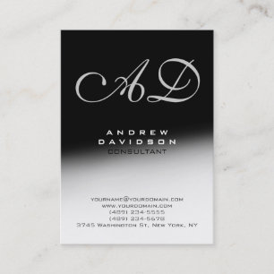 White Gray Black Script Monogram Business Card Visitenkarte