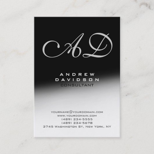 White Gray Black Script Monogram Business Card Visitenkarte (Vorderseite)