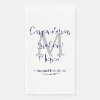 White Gray Blue Mit Monogramm Graduation Party Serviette