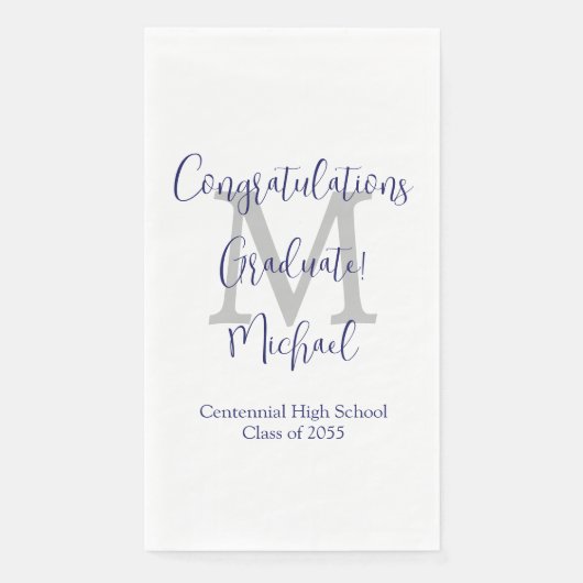 White Gray Blue Mit Monogramm Graduation Party Serviette (Vorderseite)