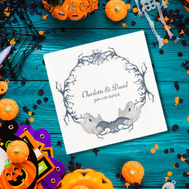 White Gray Boo Ghost Bat Halloween Wreath Wedding Serviette