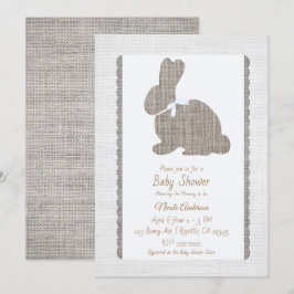 White Gray Burlap Rustic Bunny Oaster Baby Dusche Einladung