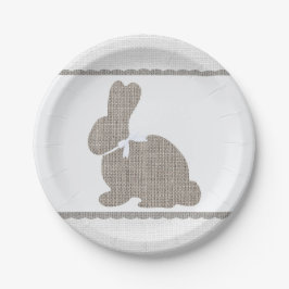 White Gray Burlap Rustic Bunny Oaster Baby Dusche Pappteller
