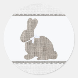 White Gray Burlap Rustic Bunny Oaster Baby Dusche Runder Aufkleber