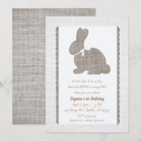 White Gray Burlap Rustic Bunny Oster 1. Geburtstag