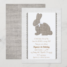White Gray Burlap Rustic Bunny Oster 1. Geburtstag Einladung
