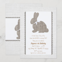 White Gray Burlap Rustic Bunny Oster 1. Geburtstag