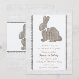 White Gray Burlap Rustic Bunny Oster 1. Geburtstag Einladung