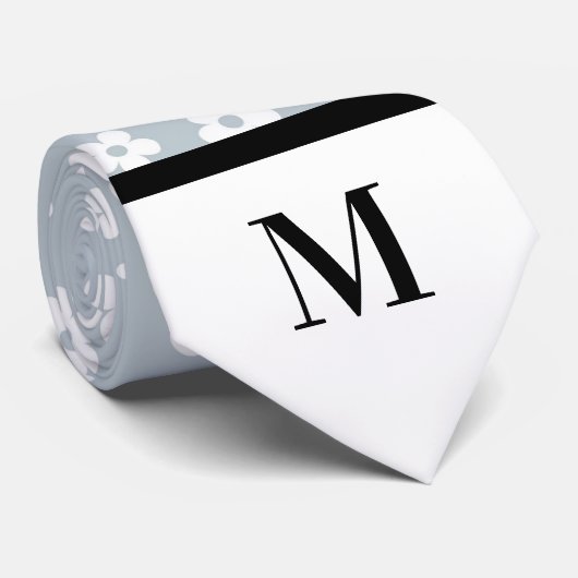 White & Gray Daisies Monogramed Necktie Krawatte (Gerollt)