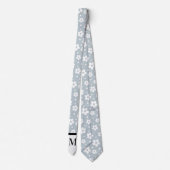 White & Gray Daisies Monogramed Necktie Krawatte (Rückseite)