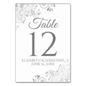White & Gray Elegant Filigree Wedding Tischnummer (Rückseite)