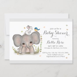 White Gray Elephant Bunny Baby Dusche Einladung