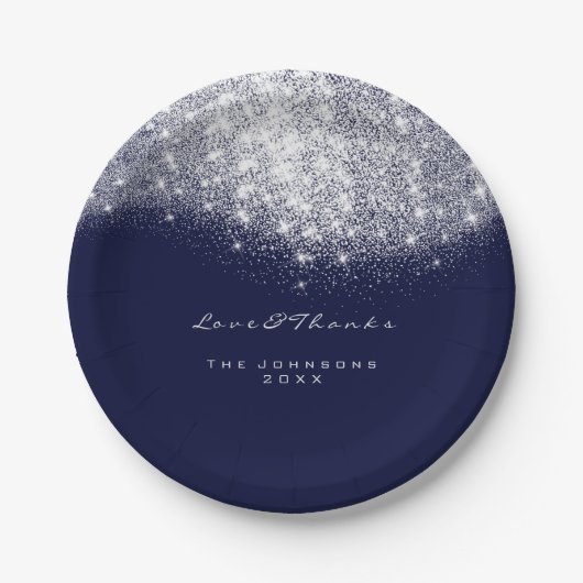 White Gray Glitzer Birthday Blue Navy 16. Hochzeit Pappteller (Vorderseite)