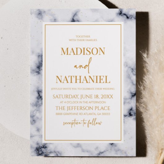 White Gray Gold Marmor Elegante Hochzeit Einladung