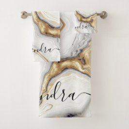 White Gray Gold Marmor Elegante Modernes Glam Badhandtuch Set