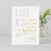 White Gray & Gold Typografy Wedding Folieneinladung (Stehend vorne)