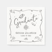 White Gray Hand Drawn Doodles Graduation Fun Retro Serviette (Vorderseite)