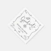 White Gray Hand Drawn Doodles Graduation Fun Retro Serviette (Ecke)