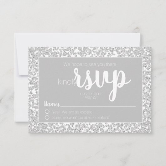White Gray Informal Diamond Glitzer Wedding RSVP Karte (Vorderseite)