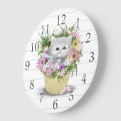 White Gray Kitten Wall Clock Große Wanduhr (Winkel)