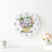 White Gray Kitten Wall Clock Große Wanduhr (Zuhause)