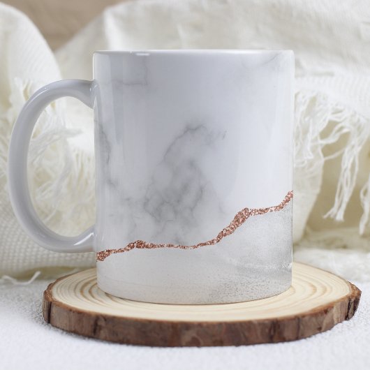 White Gray Marble Agate Rose Gold Glitter Kaffeetasse