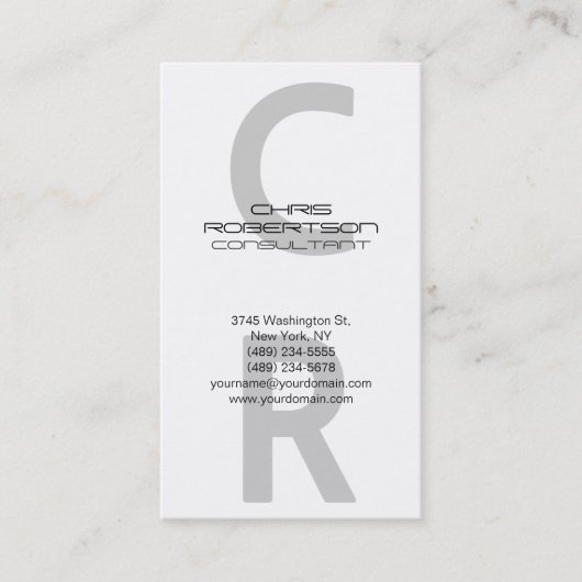 White Gray Monogram Attraktive Charm Business Card Visitenkarte (Vorderseite)