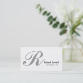 White Gray Monogram Consultant Business Card Visitenkarte (Stehend Vorderseite)