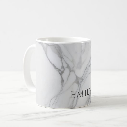 White Gray Personalized Marble Texture Kaffeetasse (Vorderseite Links)