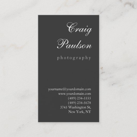 White Gray Script Fotografy Business Card Visitenkarte (Vorderseite)
